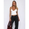 thumbnail image 6 of Women'S Deep V-Neck Ruched Crop Tank Top Slim Fit Spaghetti Straps Crop Top White M, 6 of 9
