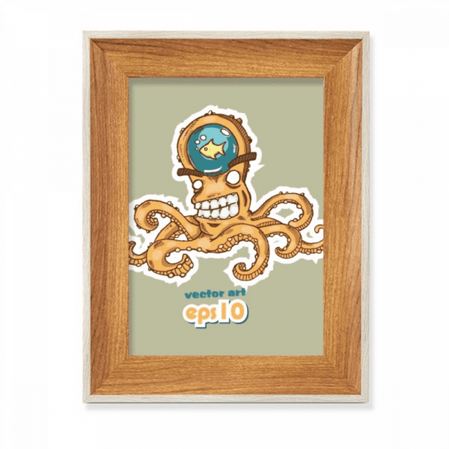 Orange Octopus Marine Life Pattern Desktop Wooden Photo Frame Display Picture Art Painting Multiple Sets