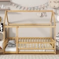 thumbnail image 6 of Noble House Gaiety Twin Size House Floor Bed for Kids, Rubber Wood Frame with Roof and Fence Guardrails, Natural, 6 of 13