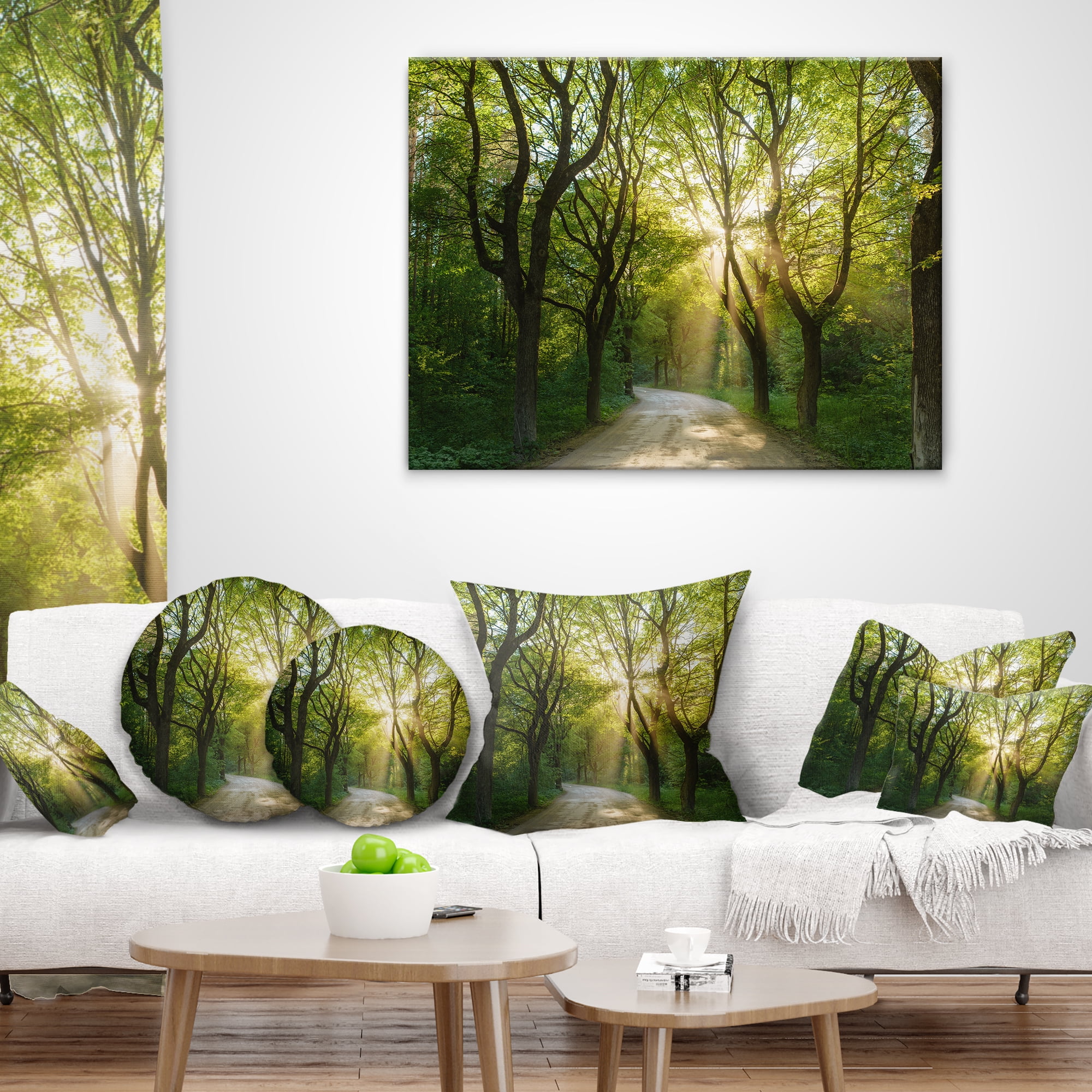 Designart Evening in Green Forest - Landscape Printed Throw Pillow - 16x16