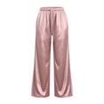 thumbnail image 5 of Guluxicc Women's Satin Pants with Pockets Trendy Elastic Waist Long Wide Leg Trousers for Everyday Wear Summer Casual Outfits, 5 of 6