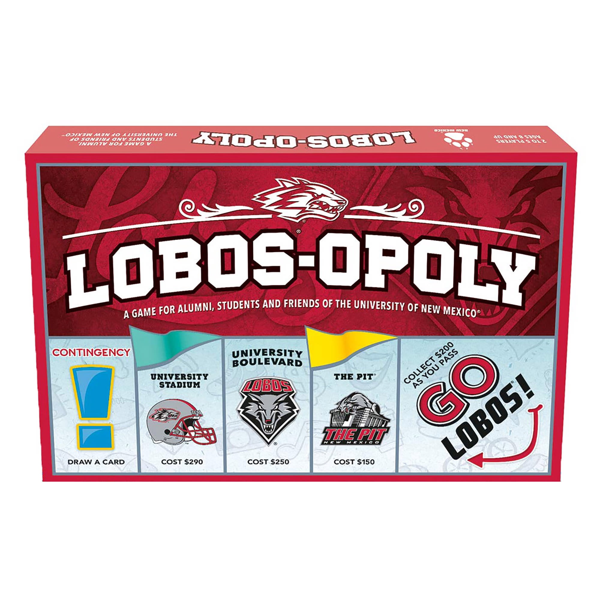 Late For The Sky: Lobos-Opoly - University Of New Mexico Themed Family Board Game, Opoly-Style, Traditional Play Or 1 Hr Version, Ages 8+, 2-6 Players