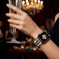 thumbnail image 3 of Beaded Bracelet Compatible with Apple Watch Bands 38/40/41/42/44/45/46/49mm Women, Dressy Fancy Stainless Steel Metal Elegant Jewelry Strap for iWatch, 3 of 4