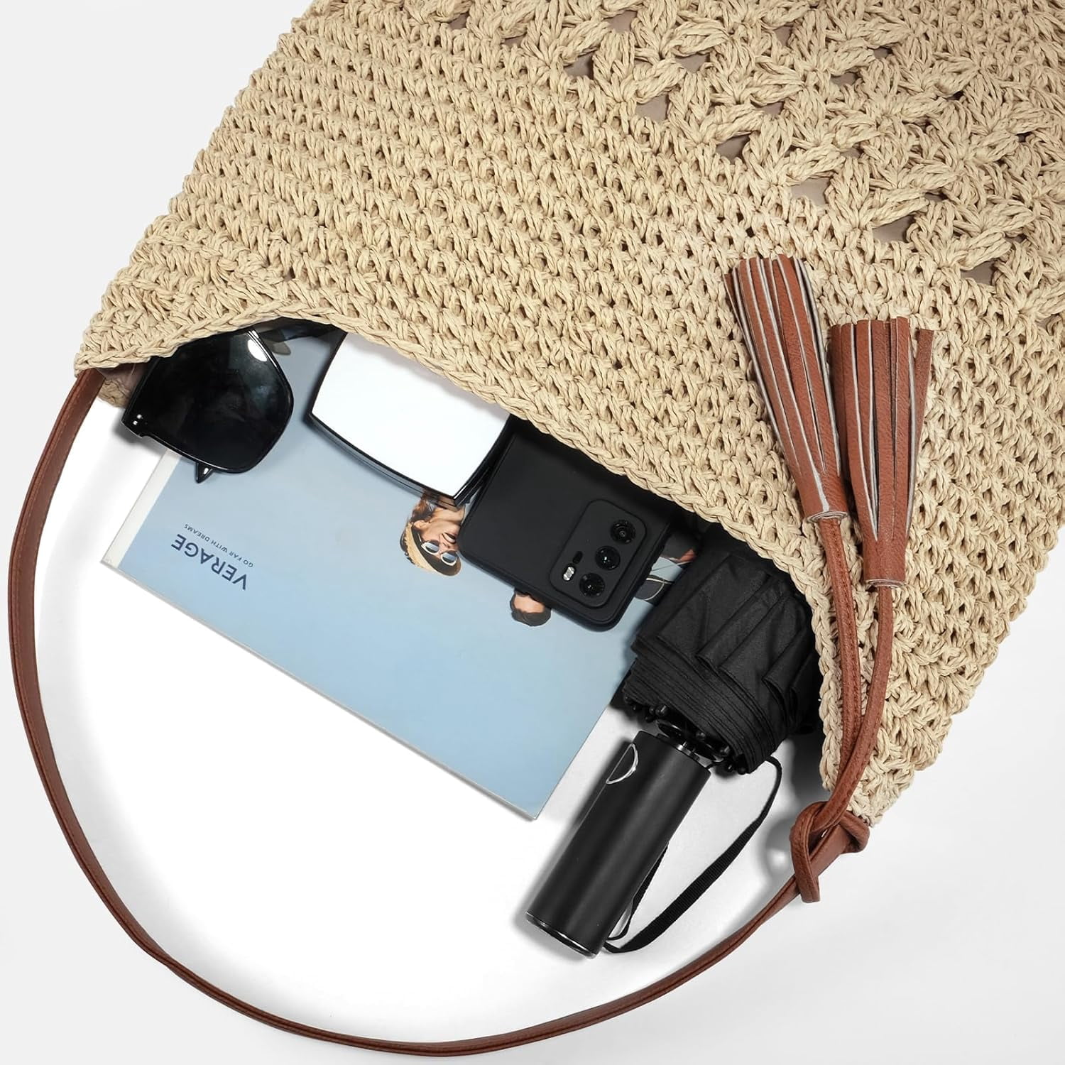 Straw Purses for Women 2025, Large Beach Bag Summer Woven Tote Bag with Tassels Beach Tote for Vacation