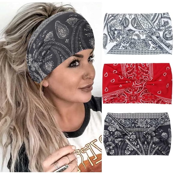 GFDYREE 3 Pack Boho Wide Headbands African Style Turban Head Bands Leopard Stretch Knotted Head Wraps FloralElastic Yaga Hair Bands Outdoor Sweatbands Fashion Hair Accessory for Black Women