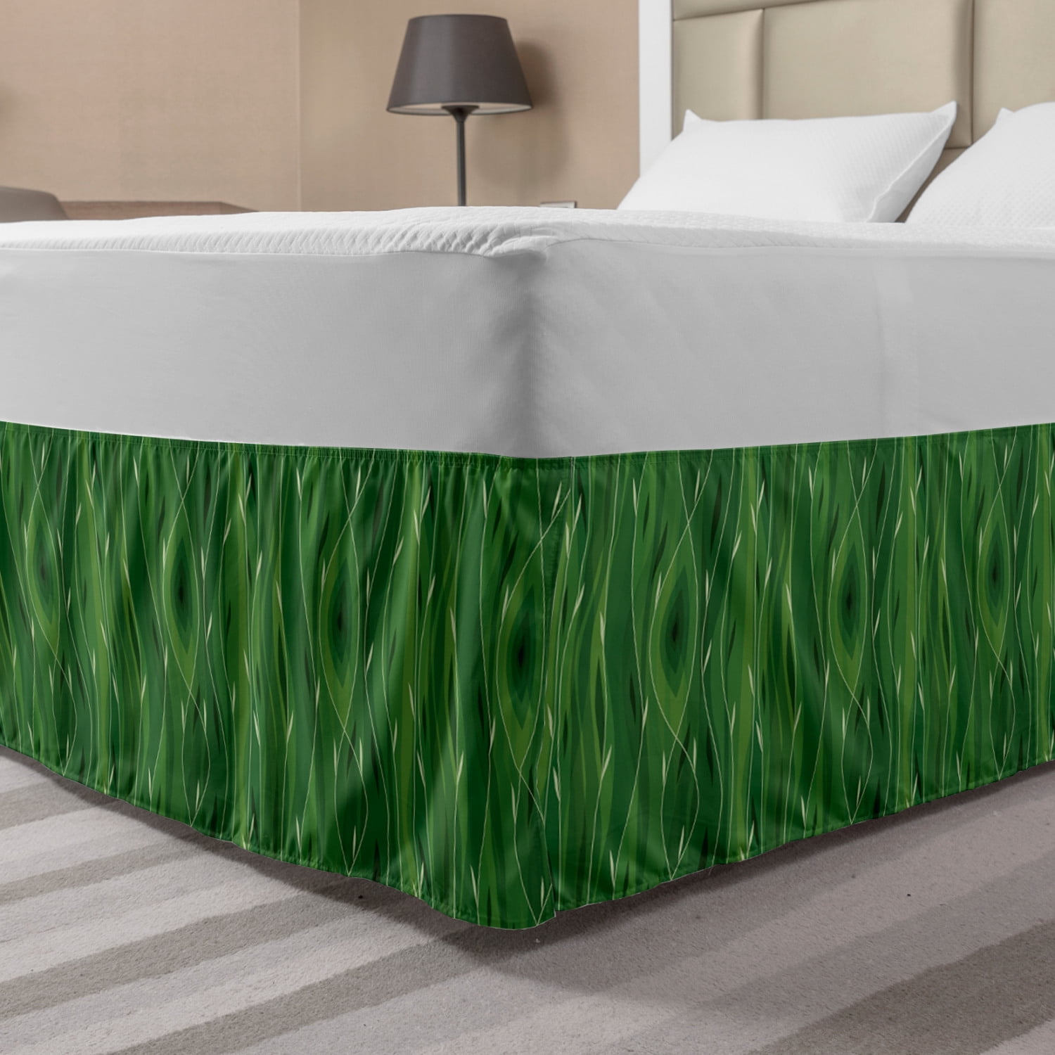 Green Bed Skirt, Retro Spring Freshness Themed Abstract Leaf Design ...