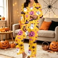 thumbnail image 2 of MEZZALL Women Halloween Ghost Pumpkin Print Pajama Set, Lapel Collar Button‑Down Long Sleeve Tops With Long Pants Loungewear For Home Sleepwear Relaxed Fit 2 Piece Pjs, 2 of 4