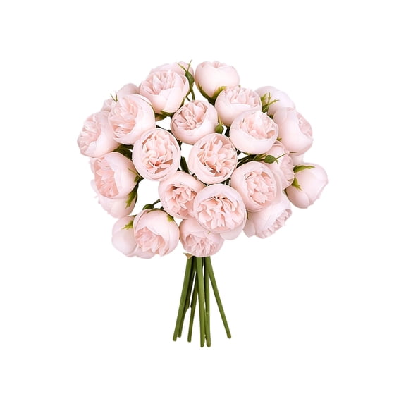 Virelaxpo 27 Heads Artificial Peony Bouquet Faux Silk Realistic Peony Arrangement in Raffia Wrap for Living Room Table Centerpiece Wedding Home Decor
