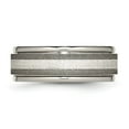 thumbnail image 3 of Chisel Titanium Polished with Sterling Silver Inlay Stone Finish Center Grooved Band, 3 of 7