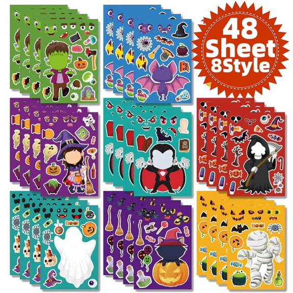 Halloween Face Stickers Sheets Bulk Horror Character Stickers, Party Favor Craft Supplies for Adults Pumpkins Water Bottles