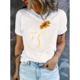 thumbnail image 1 of Women's Fashion Casual T-Shirt with Creative Cat and Sunflower Print, Round Neck, Short Sleeve, Comfortable Summer Top, Polyester and Spandex Blend, Machine Washable, 1 of 6