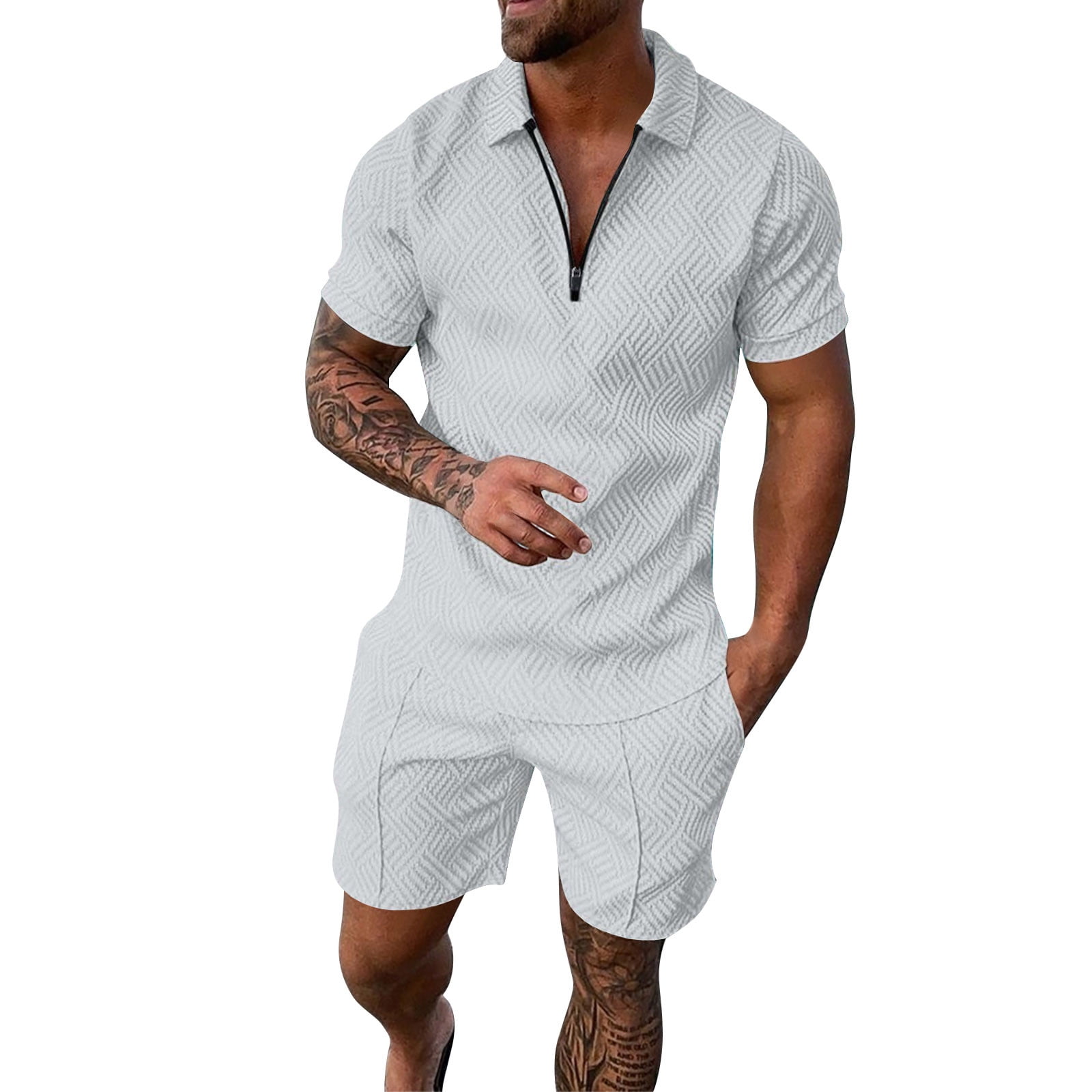 HUPTTEW Men's Polo Shirt Quick Dry Short Sleeve Casual Slim Fit Workout  Shirts Casual Print White M 