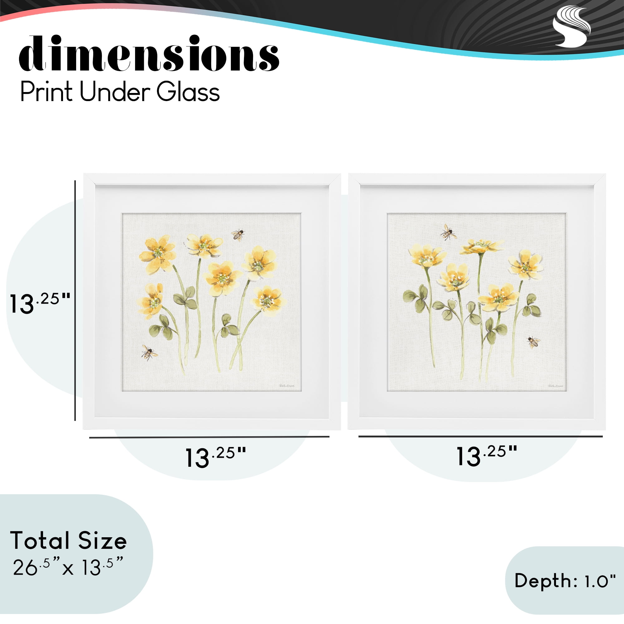 Stupell Industries Sweet Honey Flowers & Bees 2 Piece White Framed Print Under Glass Set, design by Beth Grove