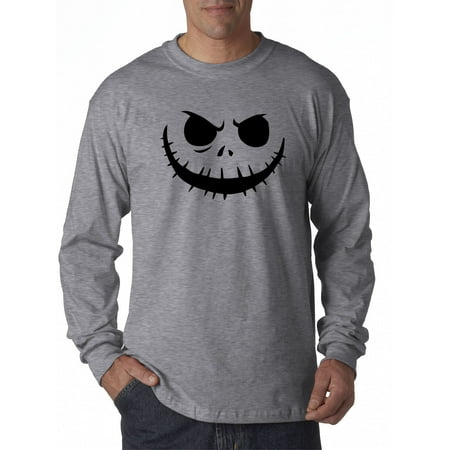 New Way 971 - Unisex Long-Sleeve T-Shirt Jack Skellington Pumpkin Face Scary 3XL Heather Grey