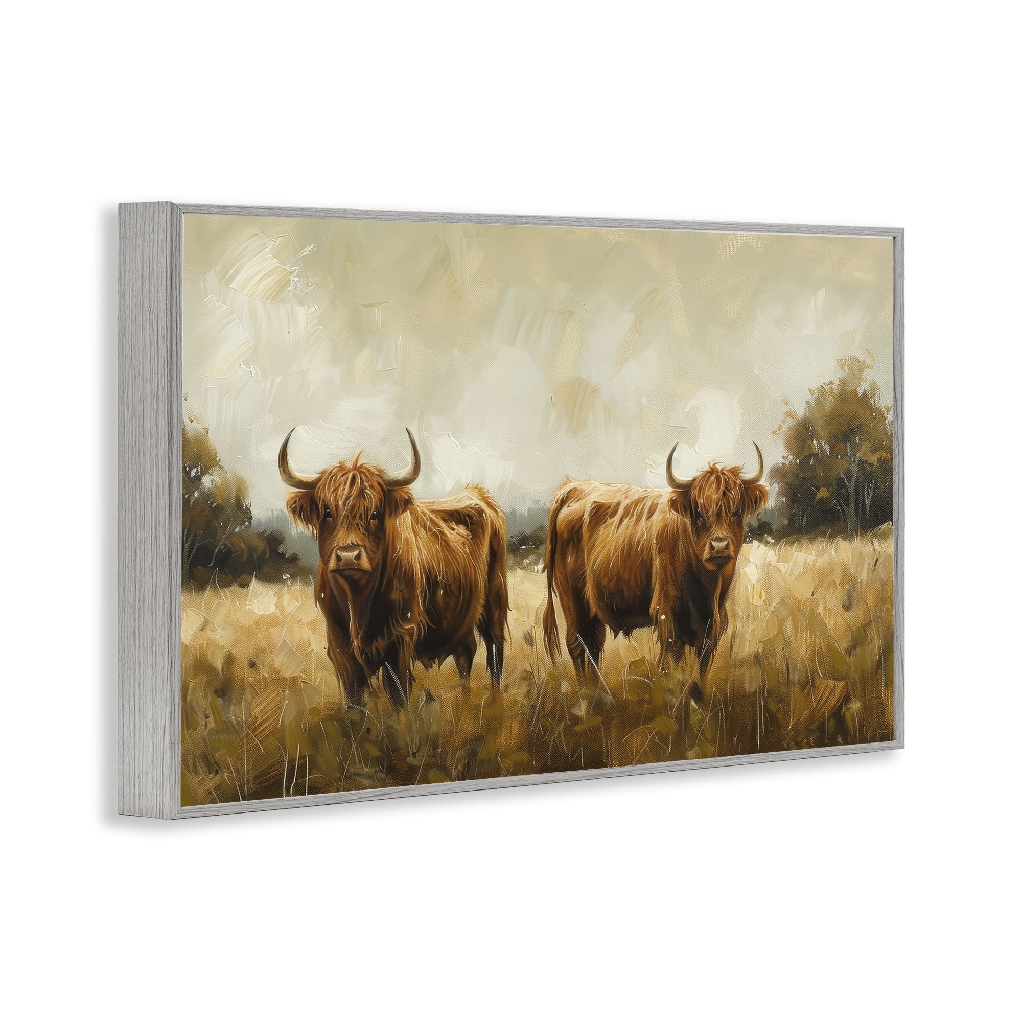 Stupell Industries Couple of Cows Animals & Insects Painting Gray Framed Art Print Wall Art, 24 x 16