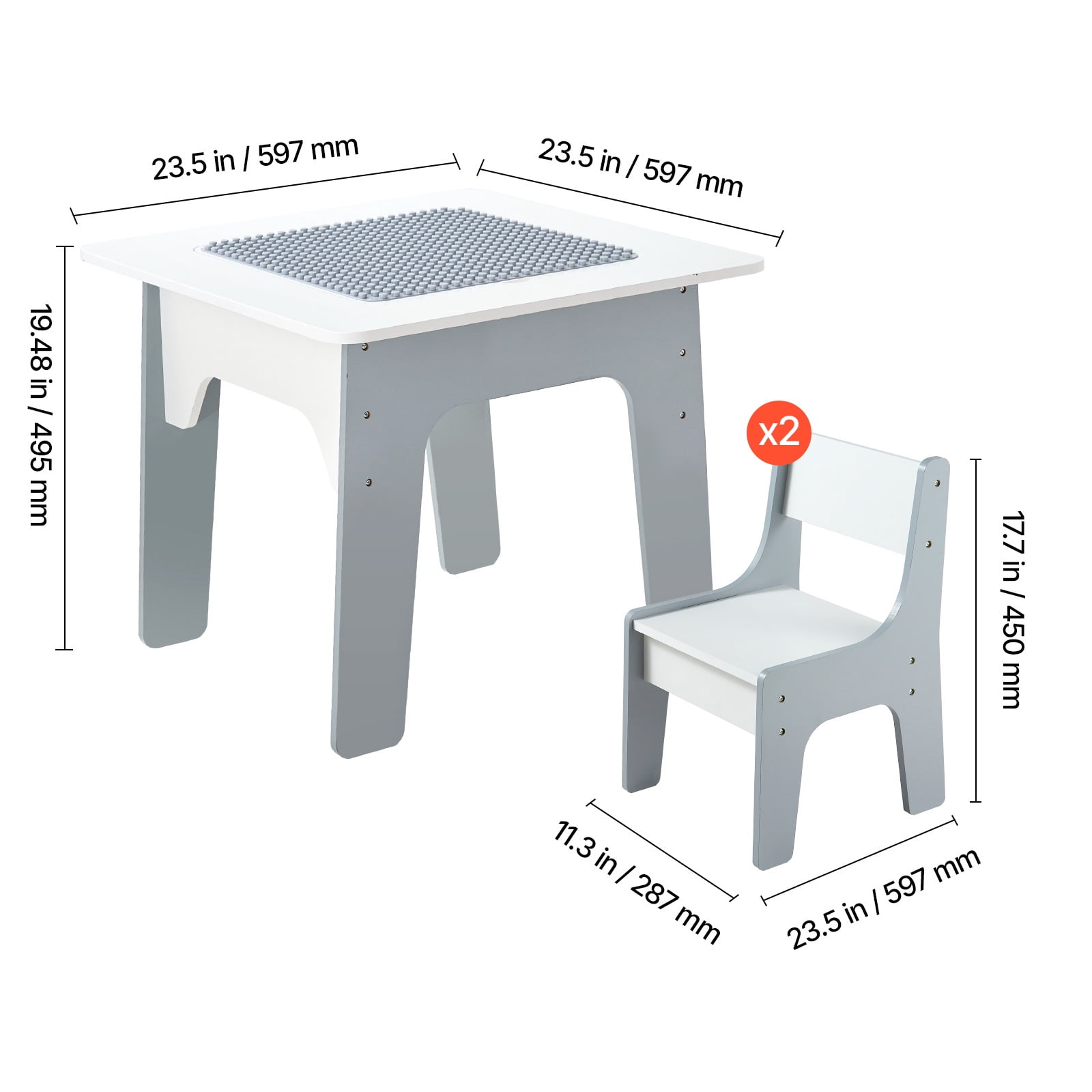 KFFKFF 4-in-1 Kids Activity Table and Chair Set, Double-Sided Tabletop for Drawing and Building Blocks, Play Table with Storage for Children Aged 3+, Spacious Design, Ideal Gift for Boys and Girls