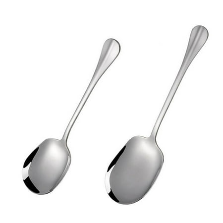

2Pcs Stainless Steel Food Serving Spoons Practical Self-service Scoops (Silver)