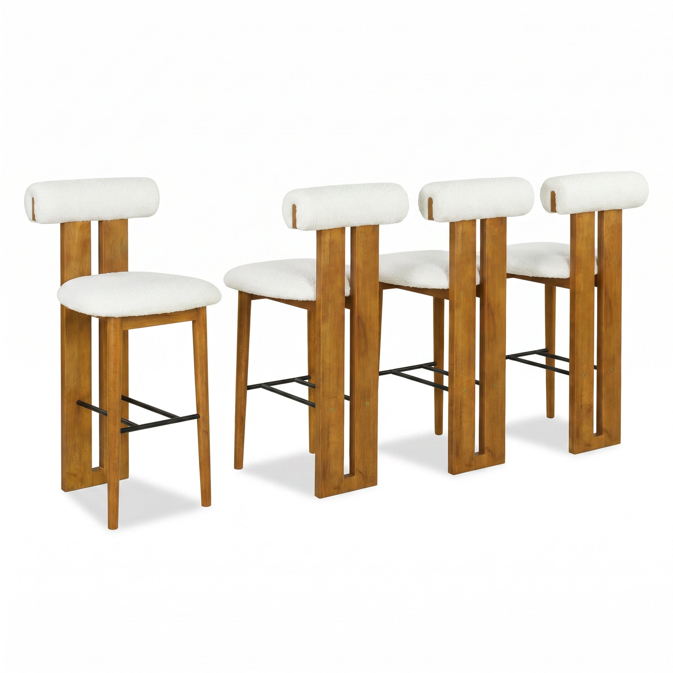 Christopher Knight Home Minimalist Upholstered Bar Stools, Solid Wood Frame, Cloud-Top Backrest, White, Set of 4