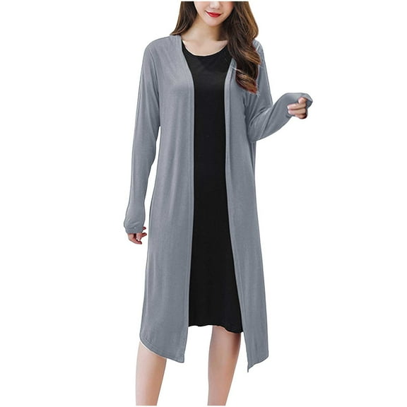 Neewe Women's Plus Size Cardigan Long Sleeve Open Front Drape Cardigans Lightweight Long Duster(L-2XL)