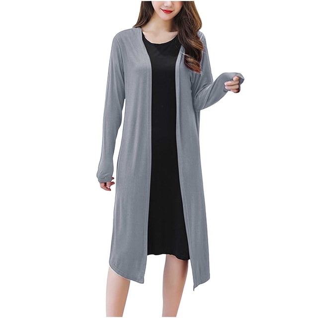 UAMVSH Cardigans pour Femmes Légers à Manches Longues à devant Ouvert Cache-Maillots Basiques Extensibles Long Duster Vêtements d'Extérieur Tenues d'Automne pour Dames (X-Grand, Gris Foncé)