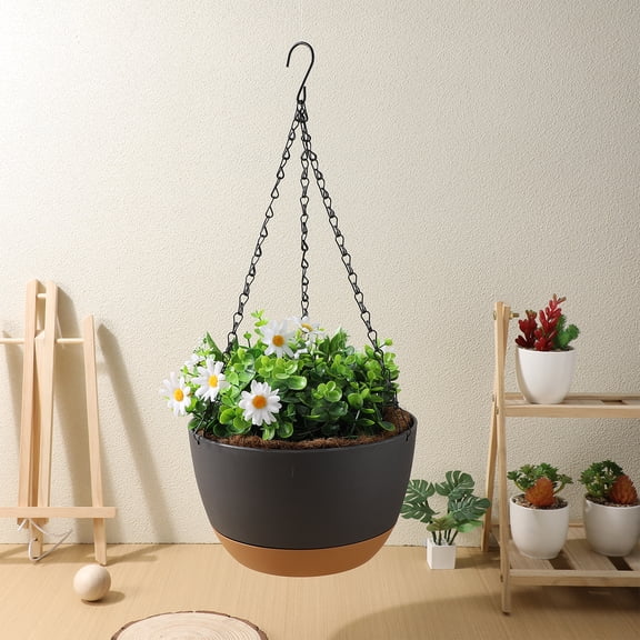 2 Pack 10 Inch Hanging Plant Pots with Drainage Holes and 3 Hooks, Indoor Outdoor Flower Pot Basket for Garden and Home Decor