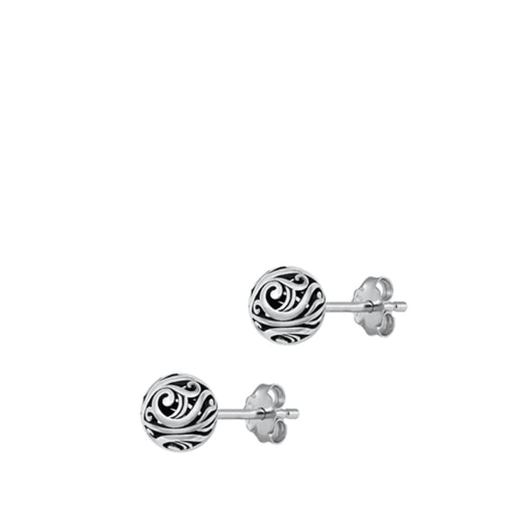 Sterling Silver Oxidized Bali Ball Style Stud Earrings 925 New Jewelry Female Unisex