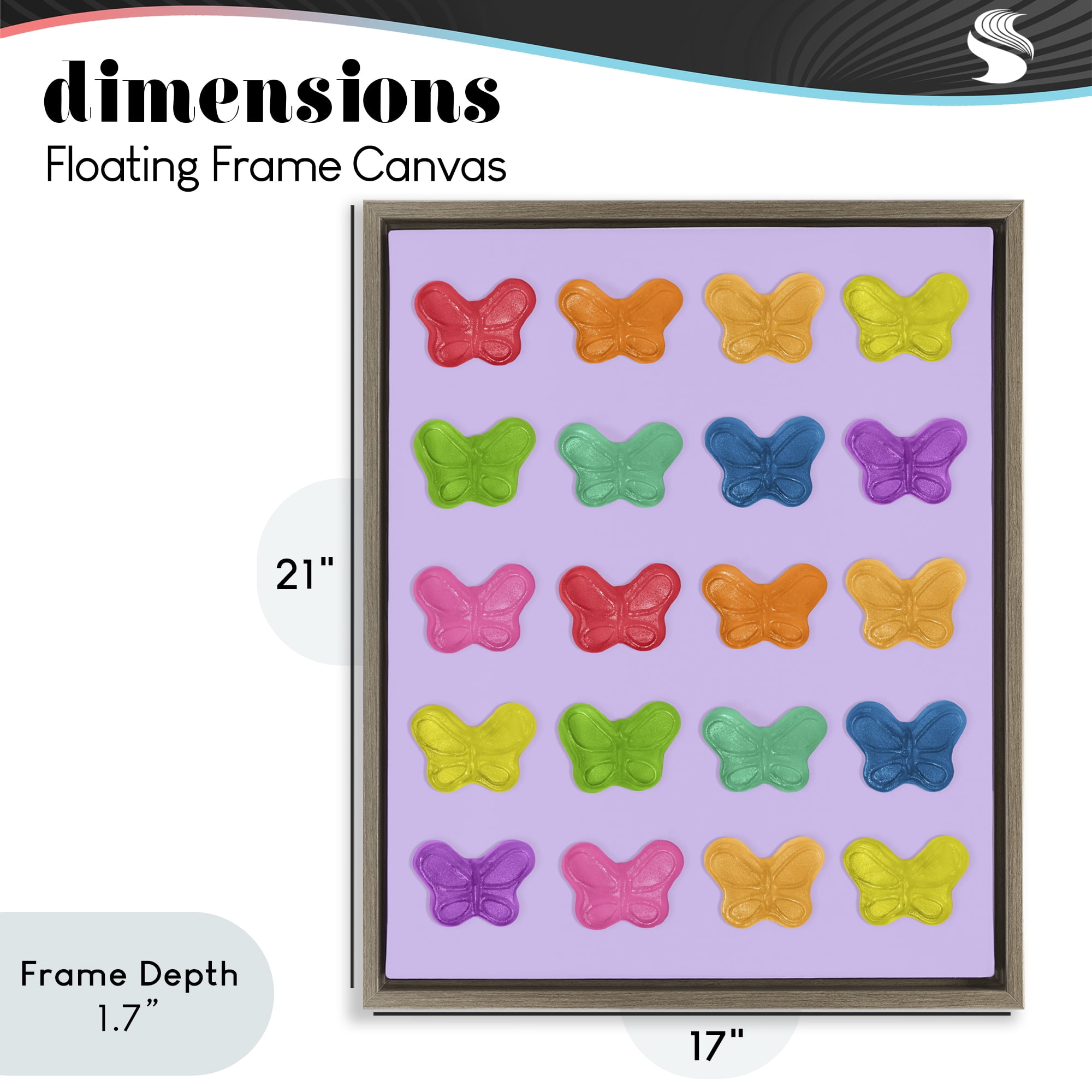 Stupell Industries Colorful Butterflies on Lilac Brown Framed Floater Canvas Wall Art, design by LISH Creative