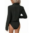 thumbnail image 2 of MORTTIC Women's Long Sleeve Button Down Bodysuit Shirt – Business Casual One-Piece Collared Blouse for Office Workwear, S, 2 of 3