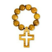 HIRTEN 6mm Olive Wood Bead Rosary Ring with Cross