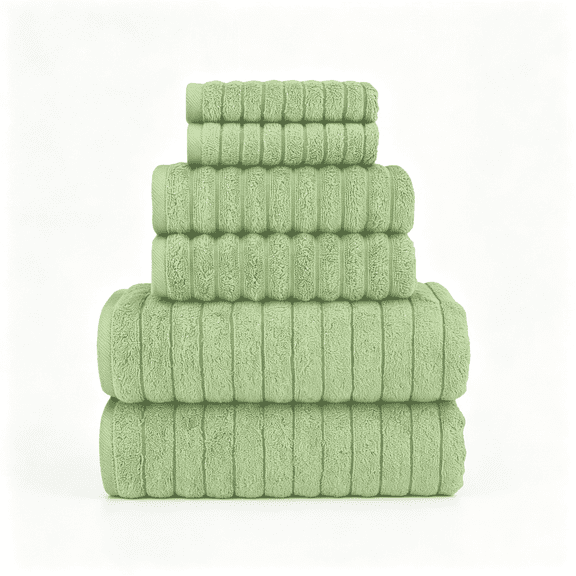 BPPEG 100% Turkish Cotton Corduroy Ribbed Luxury Bath Towels 6-Piece Set, Premium Feel - Quick Dry, Highly Absorbent, Contains 2 Bath Towels, 2 Hand Towels, and 2 Washcloths, Sage