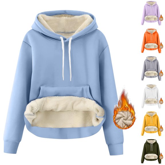 AGWOLF Sherpa Linen Hoodie for Women Casual Winter Warm Fleece Pullover Hooded Sweatshirts with Pockets Cozy Clothes Purple M