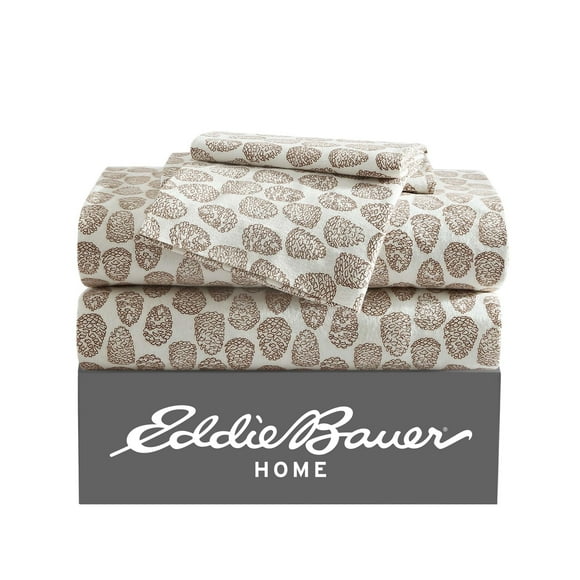 Eddie Bauer - Full Sheets, Cotton Flannel Bedding Set, Brushed For Extra Softness, Cozy Home Decor (Little Creek Pine Cone Beige, Full)