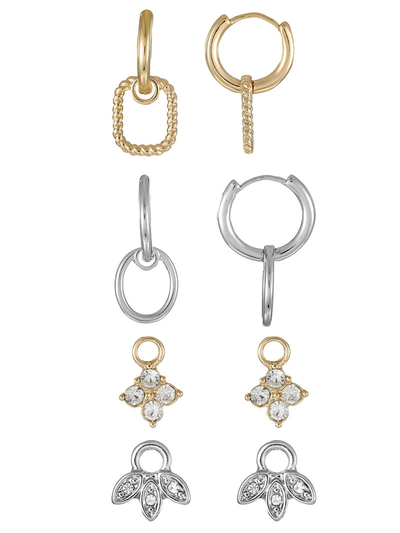 Time Tru Interchangeable Earring Charm Set, Silver Gold Huggie
