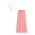 thumbnail image 1 of Zpanxa Girls Sets Ruched Short Length T Shirt with Bow Pocket and Long Pants Set 7-8 Years, 1 of 6