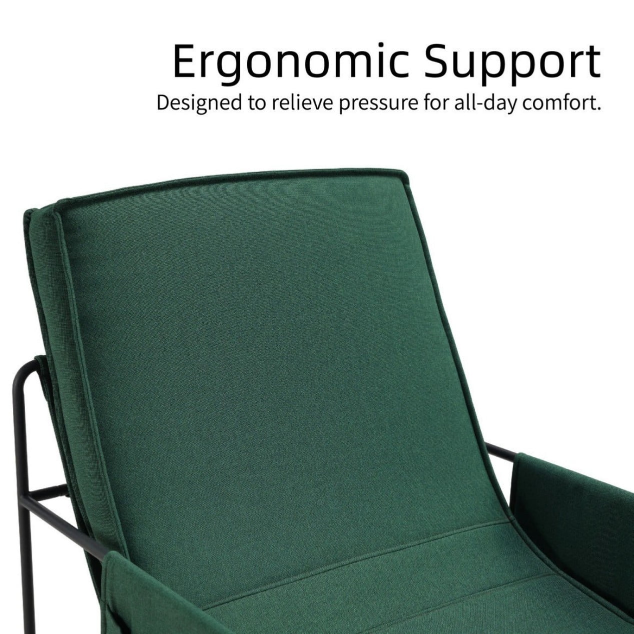 Sling Accent Chair, Comfy Arm Chair with Removable Cushion and Side Storage Pocket, Modern Vanity Chair for Living Room, Bedroom, Home Office, Green