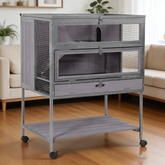 Aivituvin Hamster Cage Large Guinea Pig Cage with Metal Frame Movable Rat Habitat with Aluminium Alloy Edge,Plastic Deep Not Leakage Pull Out Tray,Storage Shelf