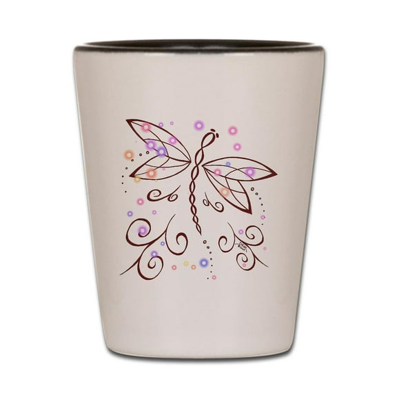 CafePress - Dragonfly Daydream - White/Black Shot Glass, Unique and Funny Shot Glass