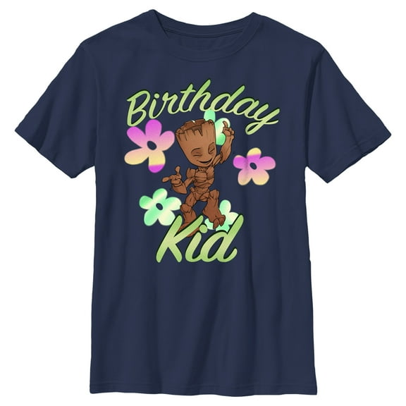 Boy's Guardians of the Galaxy Birthday Kid Groot  Graphic Tee Navy Blue Medium