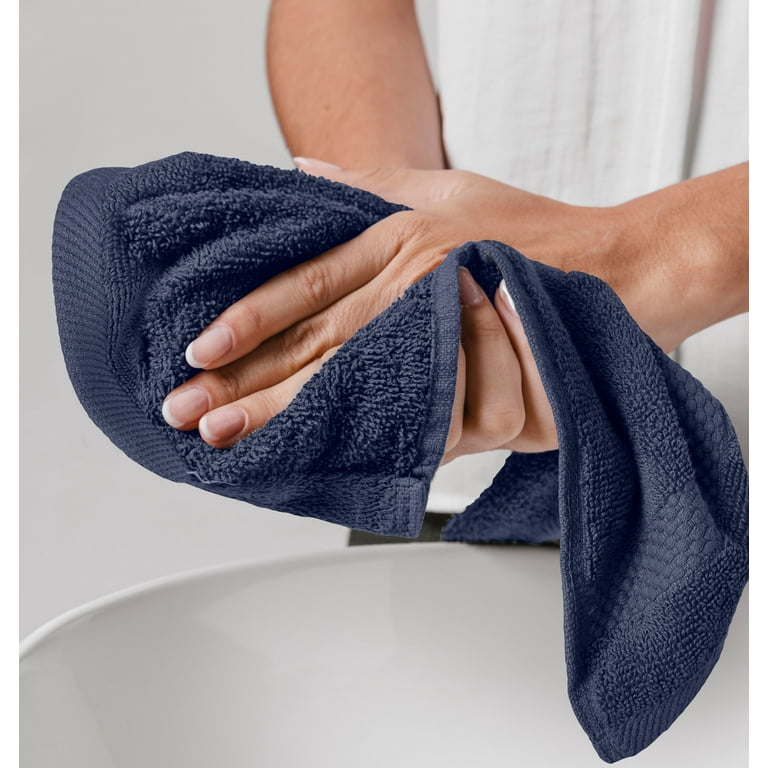 White Classic Cotton Washcloth Set Luxurious Hotel Style 12 Pc Pack Soft Navy Blue 13x13 Towels Walmart