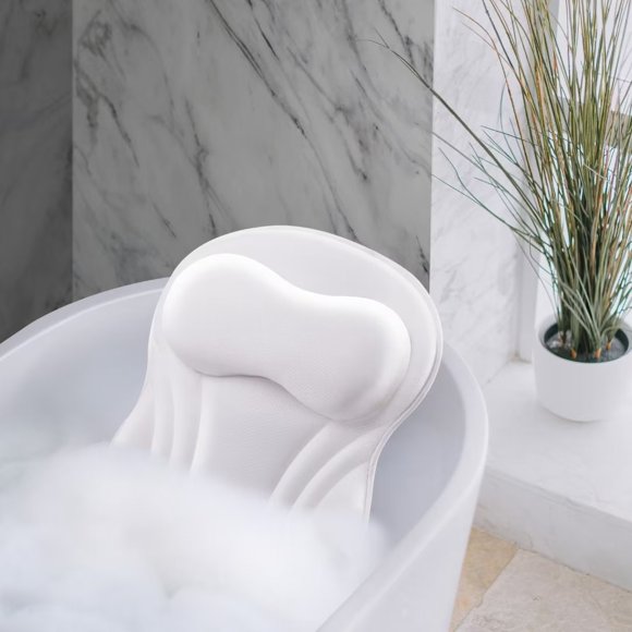 Bath Pillow, Soft Spa Bath Tub Pillow Headrest, 17x17in Large Luxury Bathtub pillow with Seven Strong Grip Suction Cups, 3D Air Mesh Breathable Support Head, Neck, Shoulders and Back for Hot T