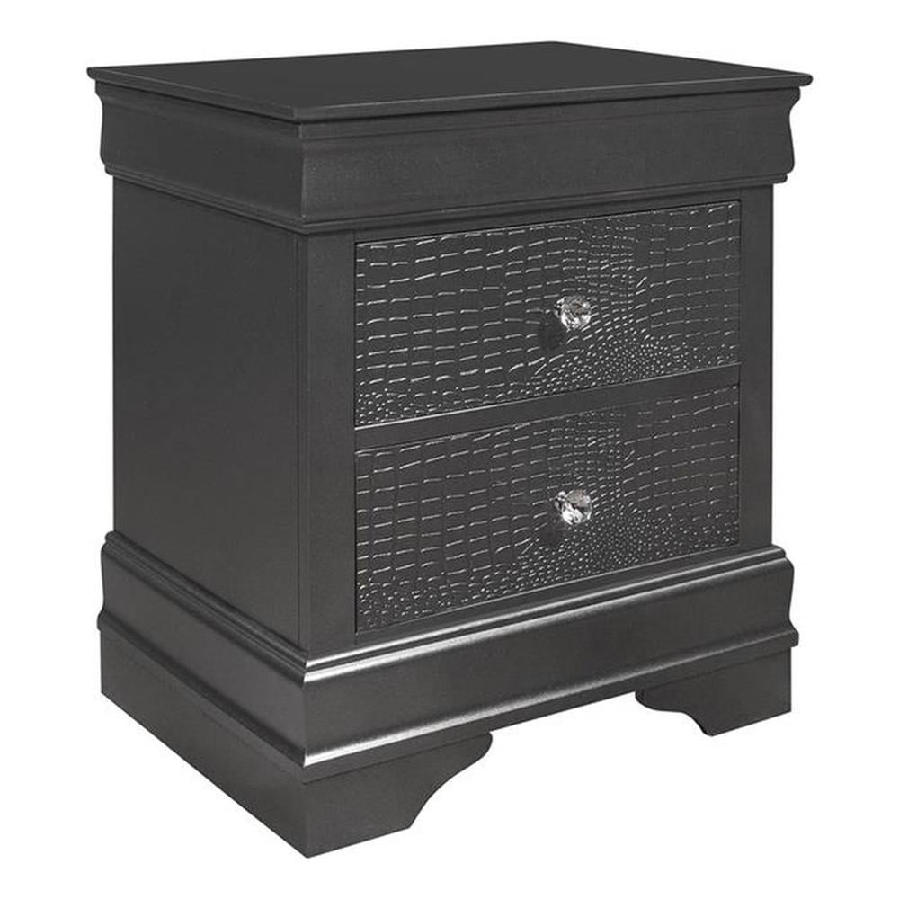 Global Furniture USA Pompei Wooden Gray 2-Drawer Nightstand with Crystal Knob