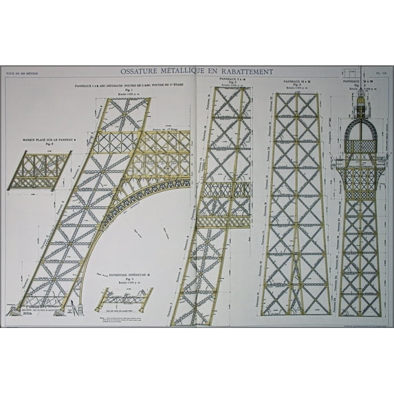 24"x36" Gallery Poster, Eiffel Tower plans 07