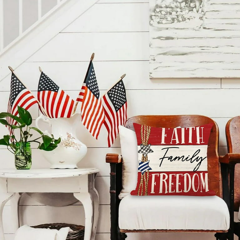 Tiitstoy American Flag Pillow Covers, 18x18 Inch Cotton Linen, for