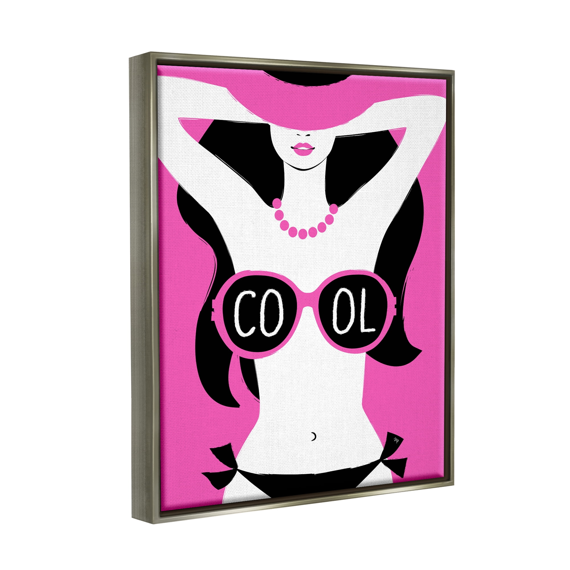 Stupell Industries Cool Sunglasses Woman Phrase Abstract Painting Gray Floater Framed Canvas Art Print Wall Art, 17 x 21