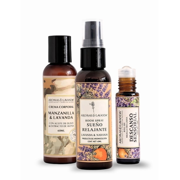 Kit para Dormir Mejor con Aromaterapia – Brisa Relajante para Almohada, Roll On Descanso Sensorial y Crema de Manos Lavanda Manzanilla | Spray para Dormir, Antiestrés y Relajación
