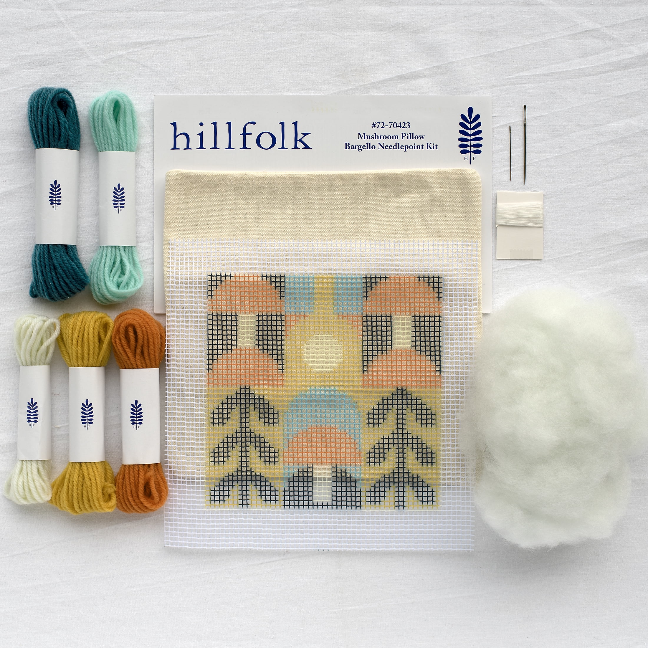 Hillfolk Bargello Mushroom Kit- Includes Printed 8" X 8" Bargello Canvas, Prefinished Pillow Case, Yarn, Needle, Fiber Fill And Instructions. Makes One 8" X 8" Pillow.