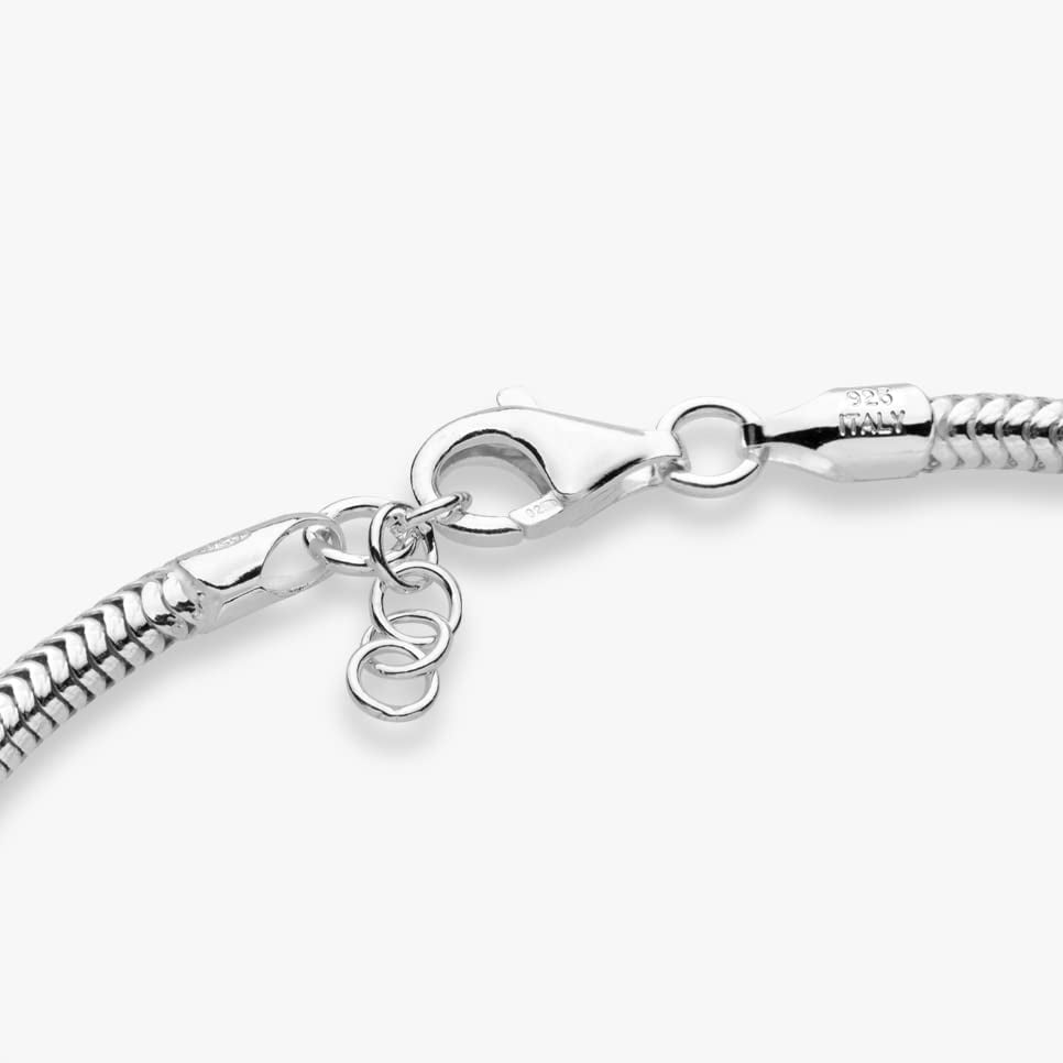 Miabella Solid 925 Sterling Silver Italian 3mm Snake Chain Bracelet for Women Men, Charm Bracelet, Made in Italy (Length 6.5 Inches (XX-Small))
