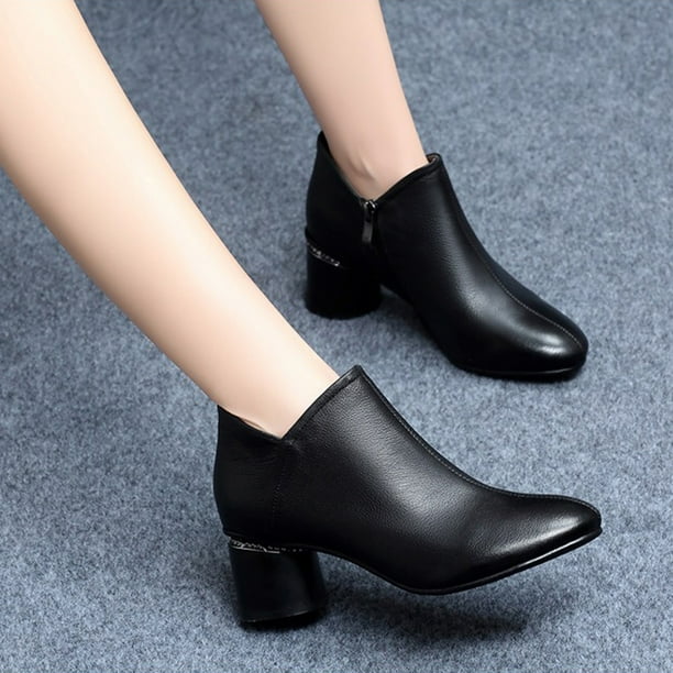 nsendm Women Shoes Adult Female Womens Boots No Heel Fashion Women Solid Color Autumn Square Heels Zipper Short Booties Leather Boots for Women Lace up Black 8 Walmart