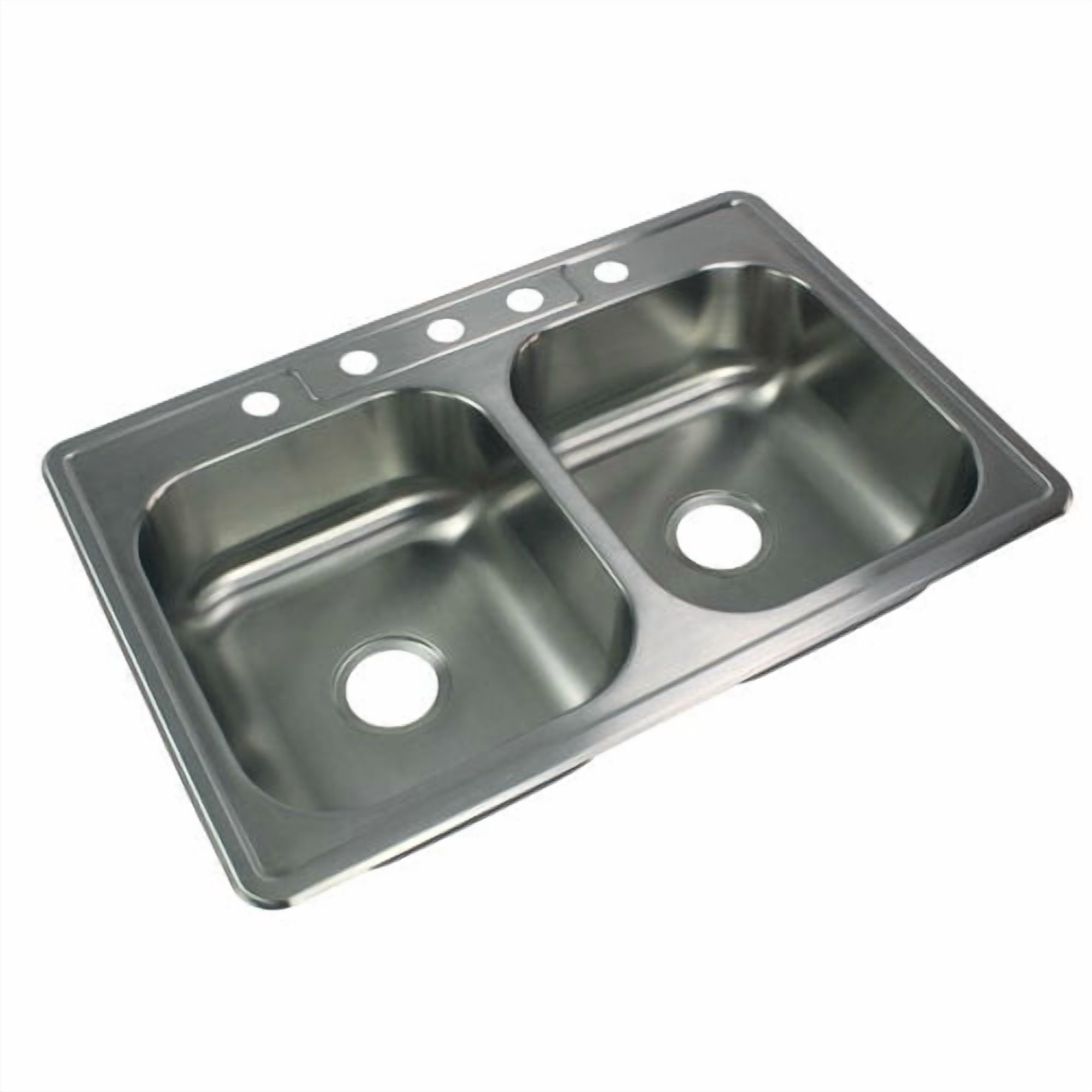 transolid stde33227-3 select 3-hole drop-in 50/50 double bowl 20-gauge stainless steel kitchen sink, 33-in x 22-in x 7-in, brushed finish