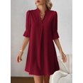 thumbnail image 5 of Burgundy Womens V-Neck Short Sleeve Shift Dress, Casual A-Line Mini Dress For Summer Vacation, 5 of 5
